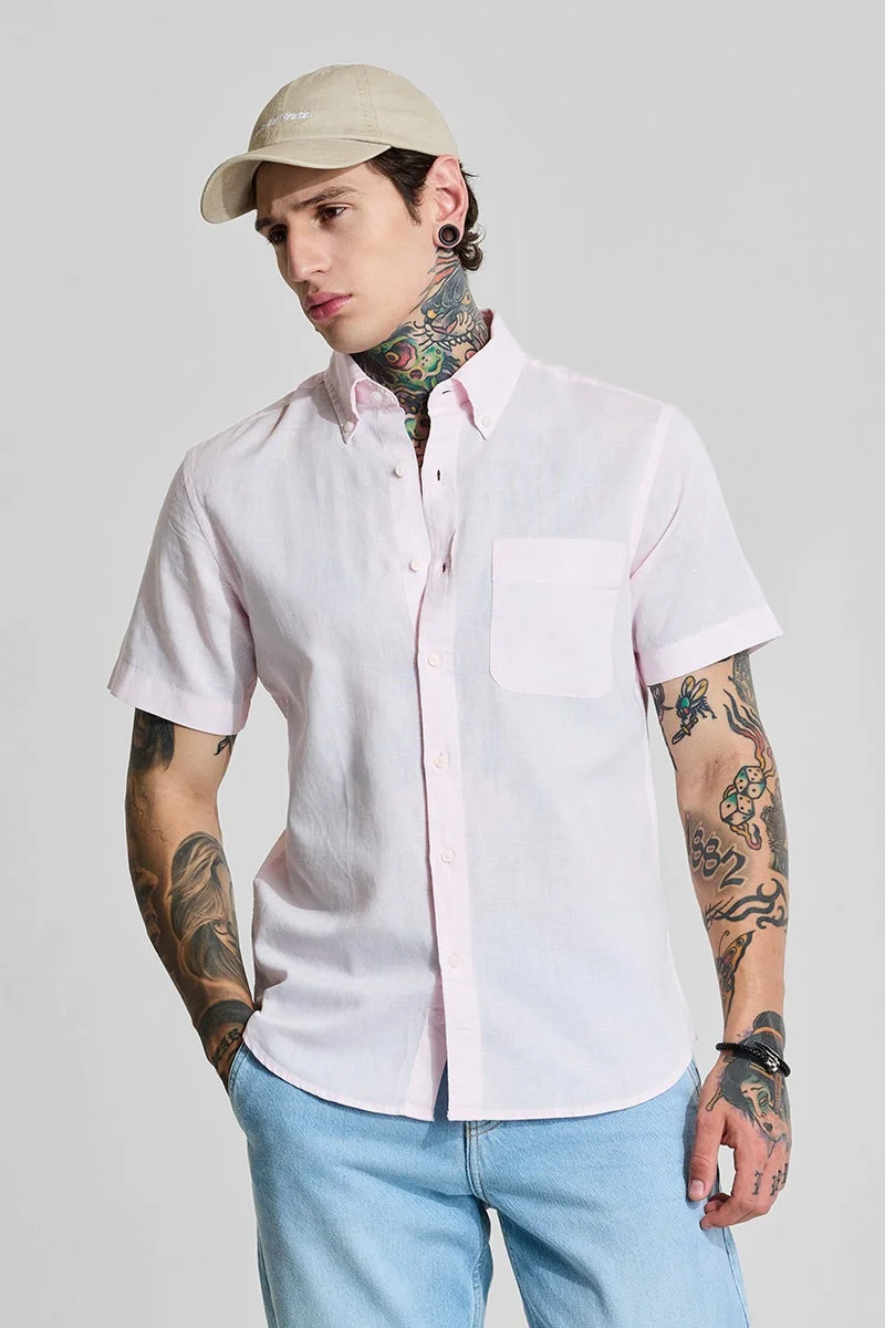 SNITCH Pastel Pink Linen Blend Slim Fit Shirt
