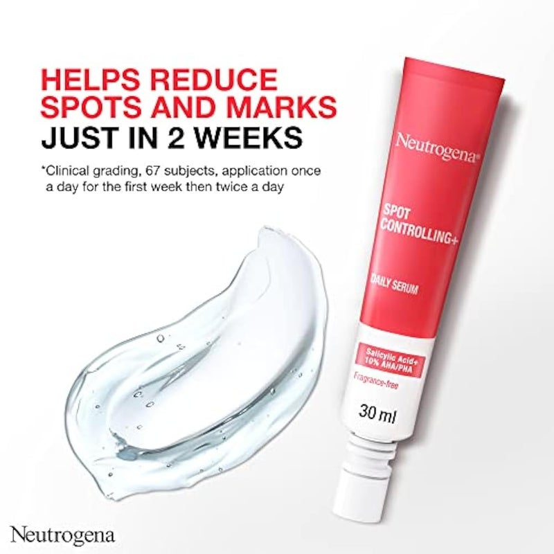 Neutrogena سيروم نيوتروجينا للتحكم في البقع + لتفتيح البشرة اليومي، تركيبة نشطة تجمع بين حمض الساليسيليك المنقي للبشرة وحمض الجليكوليك، 30 مل - Image 2