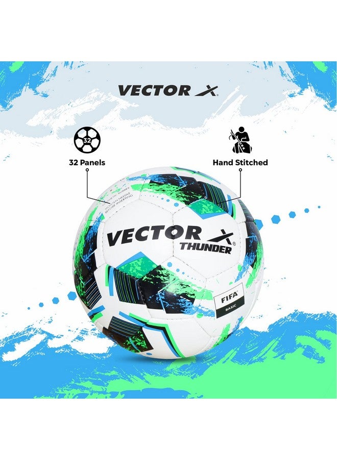 Vector X كرة القدم الأساسية المخيطة يدويًا من فيكتور إكس 32 لوحة ثاندر فيفا | نواة خارجية مطاطية بلمسة لامعة كرة تدريب | مباراة | رياضة | لعب | ممارسة للبالغين والرجال والأولاد حجم 5 (أبيض أخضر) - Image 5