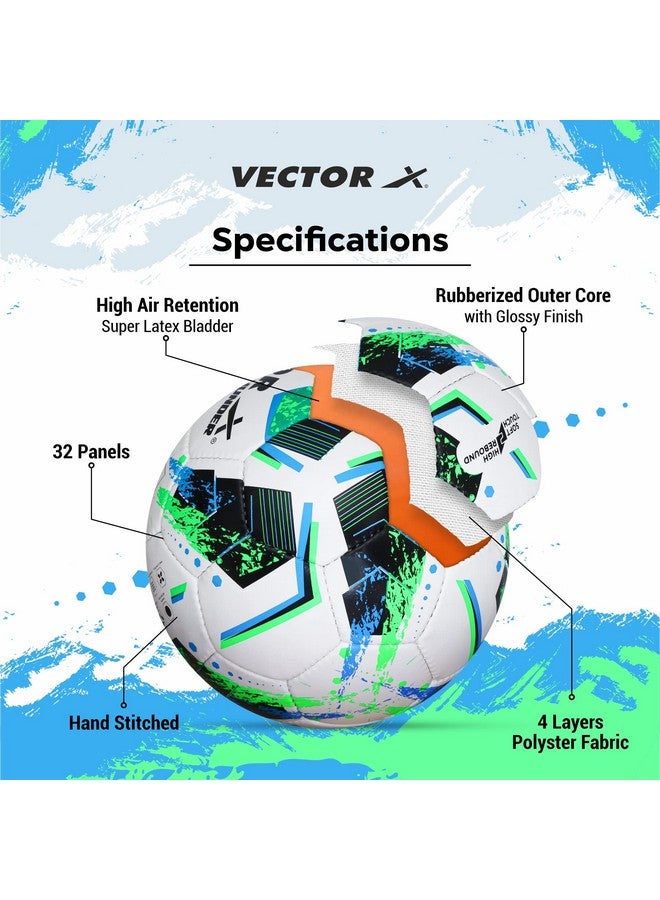 Vector X كرة القدم الأساسية المخيطة يدويًا من فيكتور إكس 32 لوحة ثاندر فيفا | نواة خارجية مطاطية بلمسة لامعة كرة تدريب | مباراة | رياضة | لعب | ممارسة للبالغين والرجال والأولاد حجم 5 (أبيض أخضر) - Image 3