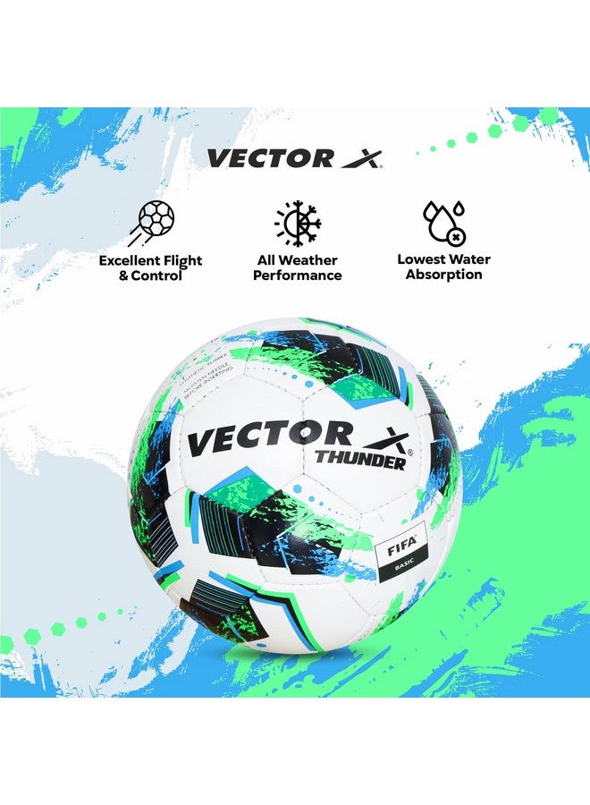 Vector X كرة القدم الأساسية المخيطة يدويًا من فيكتور إكس 32 لوحة ثاندر فيفا | نواة خارجية مطاطية بلمسة لامعة كرة تدريب | مباراة | رياضة | لعب | ممارسة للبالغين والرجال والأولاد حجم 5 (أبيض أخضر) - Image 2