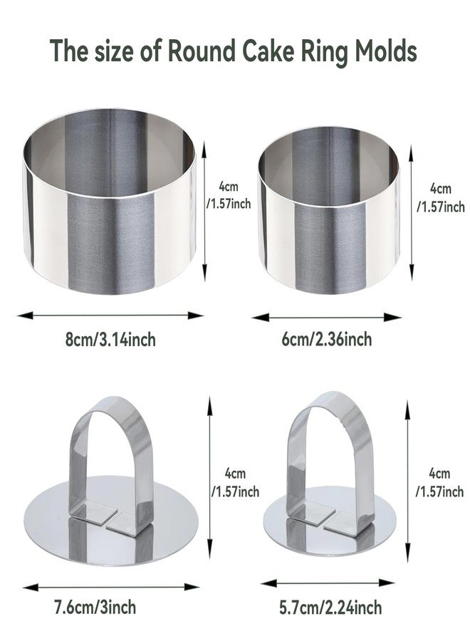 Uncle Jack 8 Pieces Round Cake Ring Molds, Cake Ring Mold Set, with Pusher, for Kitchen Tools, Baking Pastry (Include 4Pcs 3.14inch rings + 4Pcs 2.36inch Rings and 2 Pushers) - Image 2