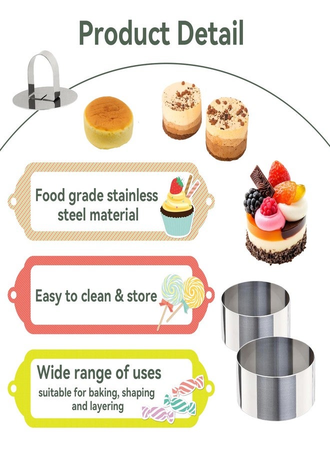 Uncle Jack 8 Pieces Round Cake Ring Molds, Cake Ring Mold Set, with Pusher, for Kitchen Tools, Baking Pastry (Include 4Pcs 3.14inch rings + 4Pcs 2.36inch Rings and 2 Pushers) - Image 4
