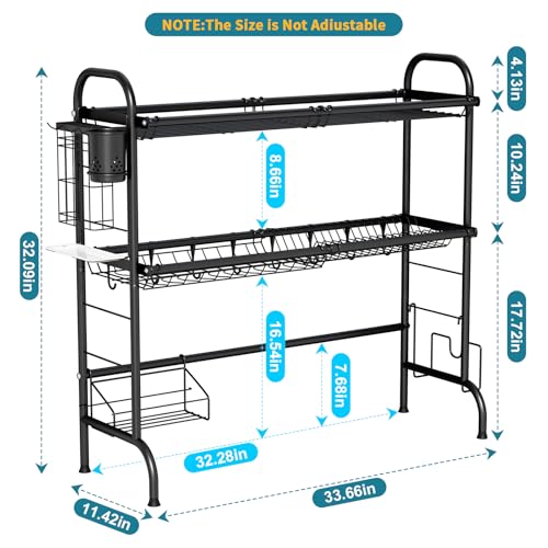 HOWDIA 3-Tier Over The Sink Dish Drying Rack,Stainless Steel Dish Rack with Cutlery Holder & Chopping Board Rack, 33.9” x 11.4” x 32.3” for Maximum Kitchen Storage（Black） - Image 4