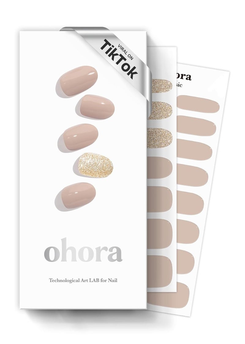 ohora Semi Cured Gel Nail Strips (N Nudist) - Nude, Solid, Works with Any UV/LED Lamps, Salon-Quality, Long Lasting, Easy to Apply & Remove - Includes 2 Prep Pads, Nail File & Wooden Stick
