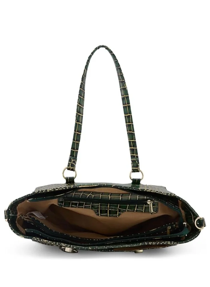 CAPRESE Caprese Miranda Satchel, Green-Large | Stylish Handbag for Women with Animal Print | Secure Top Zip & Multiple Compartments | Perfect for Casual & Daily Use