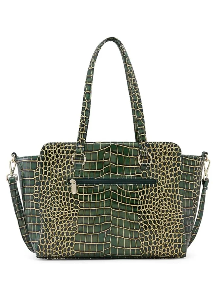 CAPRESE Caprese Miranda Satchel, Green-Large | Stylish Handbag for Women with Animal Print | Secure Top Zip & Multiple Compartments | Perfect for Casual & Daily Use