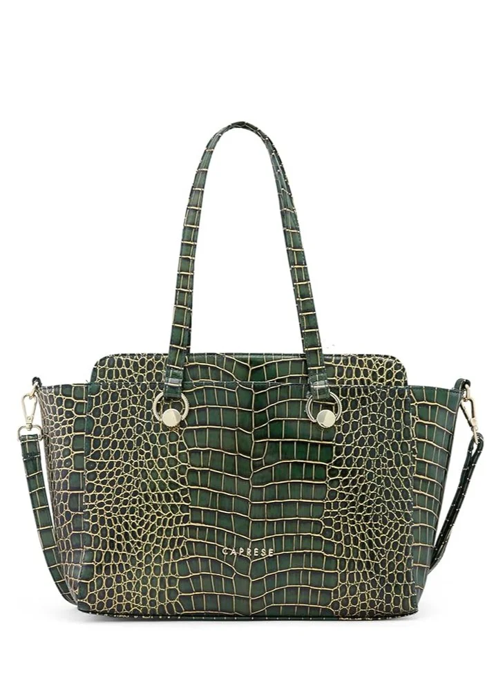 CAPRESE Caprese Miranda Satchel, Green-Large | Stylish Handbag for Women with Animal Print | Secure Top Zip & Multiple Compartments | Perfect for Casual & Daily Use