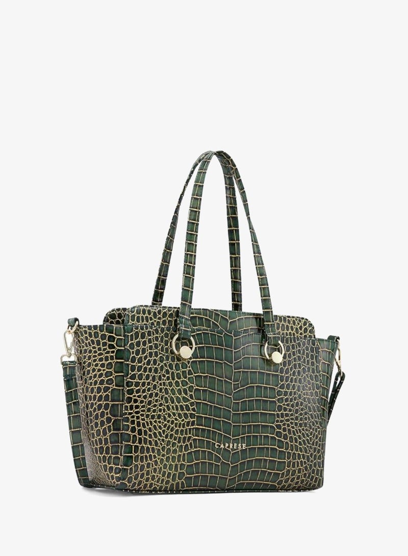 Caprese Miranda Satchel, Green-Large | Stylish Handbag for Women with Animal Print | Secure Top Zip & Multiple Compartments | Perfect for Casual & Daily Use - Image 1
