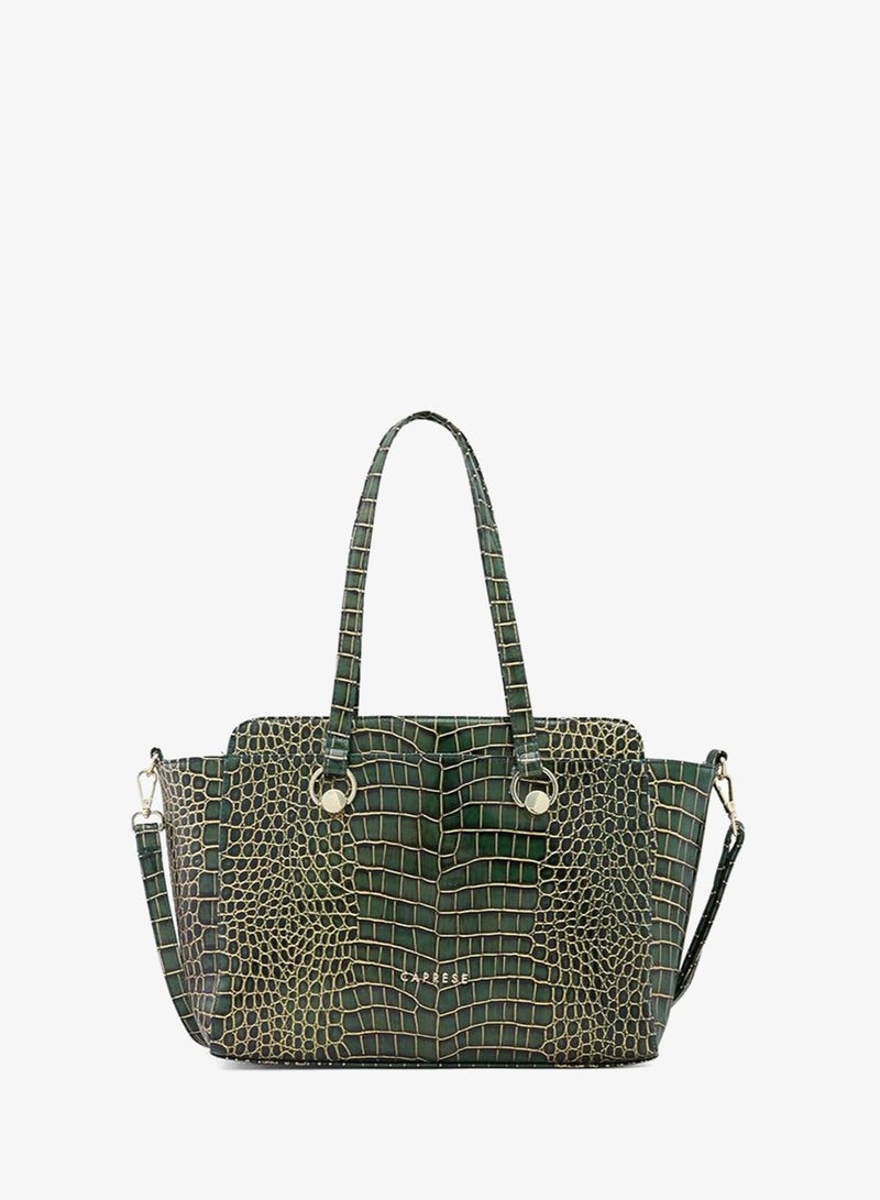 Caprese Miranda Satchel, Green-Large | Stylish Handbag for Women with Animal Print | Secure Top Zip & Multiple Compartments | Perfect for Casual & Daily Use - Image 3