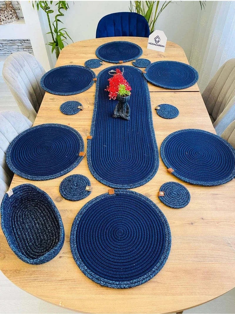 بدز ديري BDZ Leather Wicker Jute Presentation Plate Mat American Service Runner Basket and Cup Holder 14 Pieces