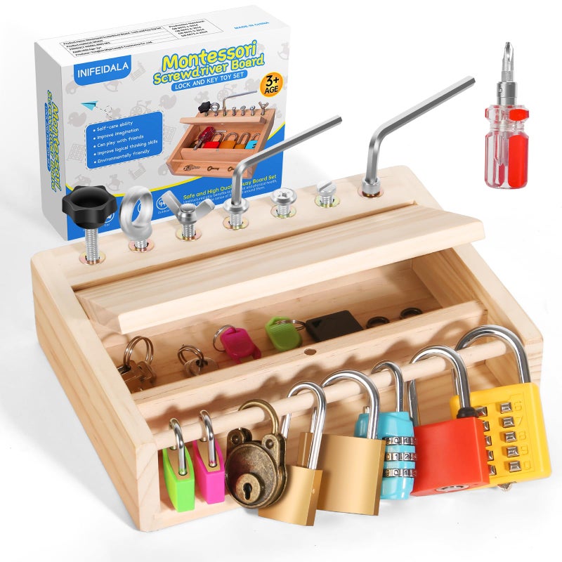 INIFEIDALA Montessori Toys for 3 4 5 Year Old,Montessori Screwdriver Board Set-Lock and Key Toy,Kids Tool Set,Preschool Learning Sensory - Fine Motor Skills - STEM Toys - Image 1