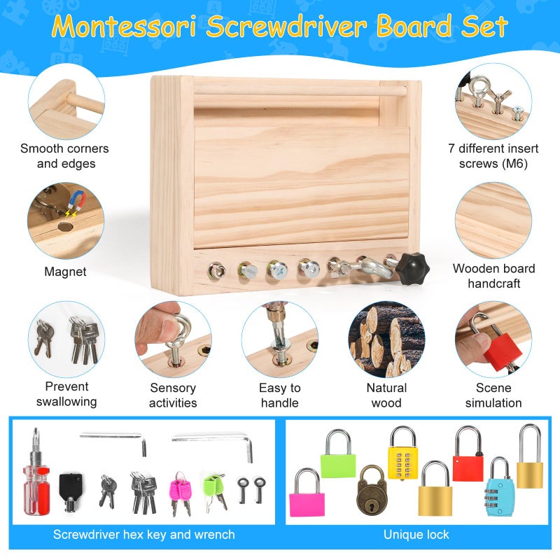 INIFEIDALA Montessori Toys for 3 4 5 Year Old,Montessori Screwdriver Board Set-Lock and Key Toy,Kids Tool Set,Preschool Learning Sensory - Fine Motor Skills - STEM Toys - Image 3