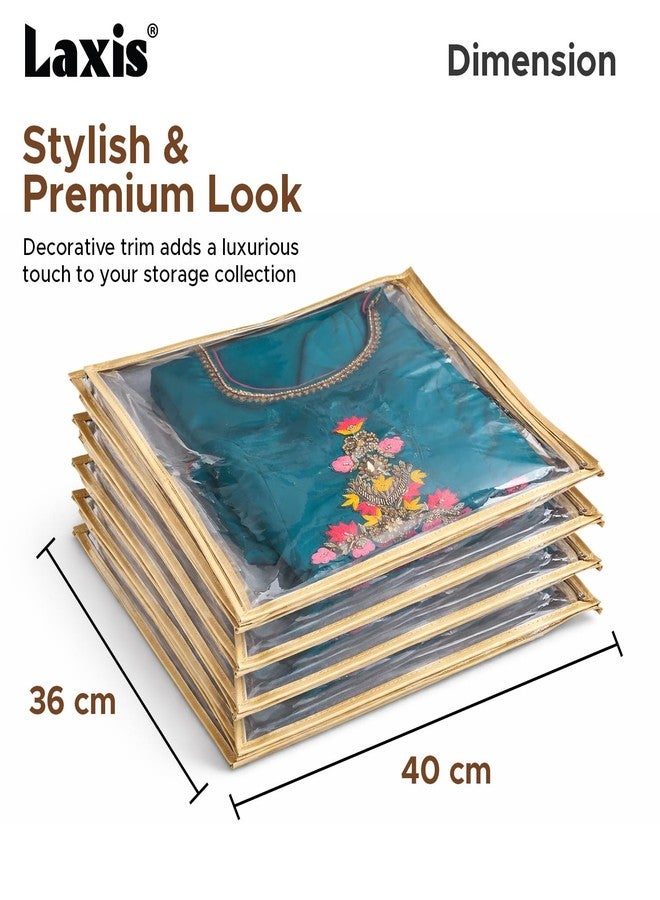 LAXIS® Non-Woven Single Saree Bags Golden Colour, Transparent Saree Covers With Zip, Saree Covers For Storage, Wardrobe Organiser, Size-36x42x2CM (Pack of 30) - Image 2
