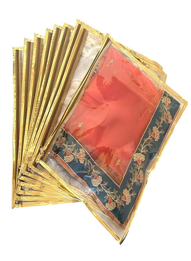 LAXIS® Non-Woven Single Saree Bags Golden Colour, Transparent Saree Covers With Zip, Saree Covers For Storage, Wardrobe Organiser, Size-36x42x2CM (Pack of 30) - Image 1