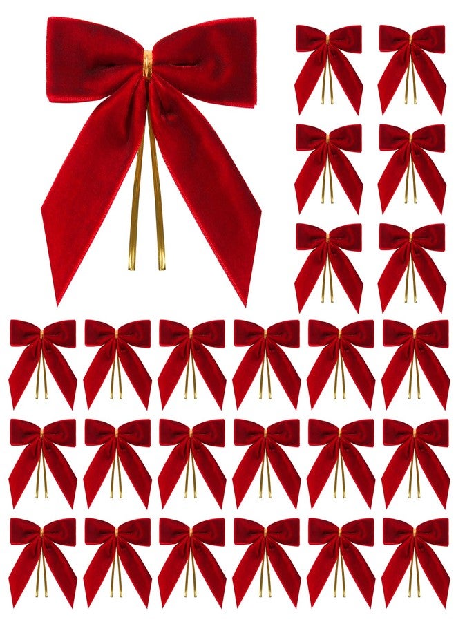 Utehilly 24 Pcs Red Small Velvet Christmas Bows for Christmas Tree, Wreath, Gift Wrapping, Crafts, Wedding, Party, Twist Tie Bows for Treat Bag Bakery Candy Bags, Home Decor 1" W,3.5 x 3.5 inch - Image 1