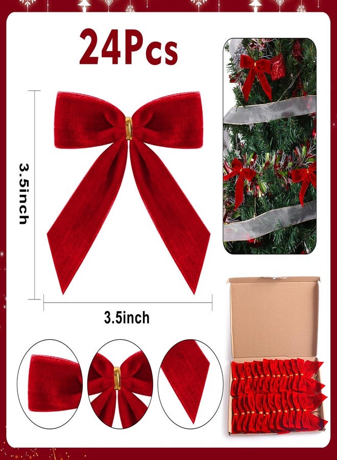 Utehilly 24 Pcs Red Small Velvet Christmas Bows for Christmas Tree, Wreath, Gift Wrapping, Crafts, Wedding, Party, Twist Tie Bows for Treat Bag Bakery Candy Bags, Home Decor 1" W,3.5 x 3.5 inch - Image 2