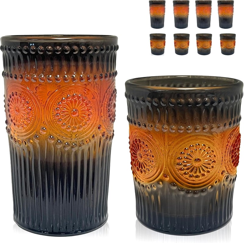 ARTLAND 9.5oz Double Old Fashion & 11.5oz Highball Glasses, Set of 8 - Halloween Gradient Orange, Cocktail Glass for Parties and Everyday Use - Whiskey, Cocktail - Glassware & Barware Essentials - Image 1