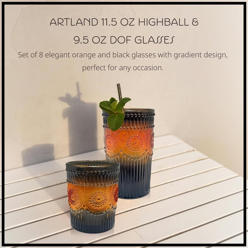 ARTLAND 9.5oz Double Old Fashion & 11.5oz Highball Glasses, Set of 8 - Halloween Gradient Orange, Cocktail Glass for Parties and Everyday Use - Whiskey, Cocktail - Glassware & Barware Essentials - Image 2