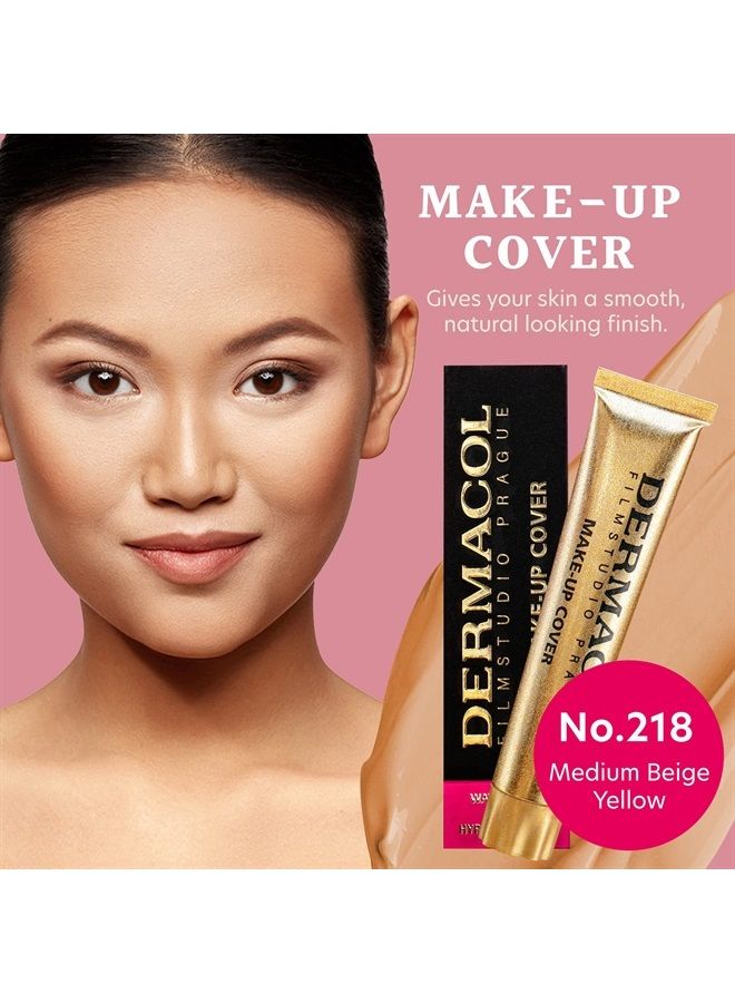 Dermacol Full Coverage Foundation, Liquid Makeup Matte Foundation with SPF 30, Waterproof Foundation for Oily Skin, Acne, & Under Eye Bags, Long-Lasting Makeup Products, 30g, Shade 218