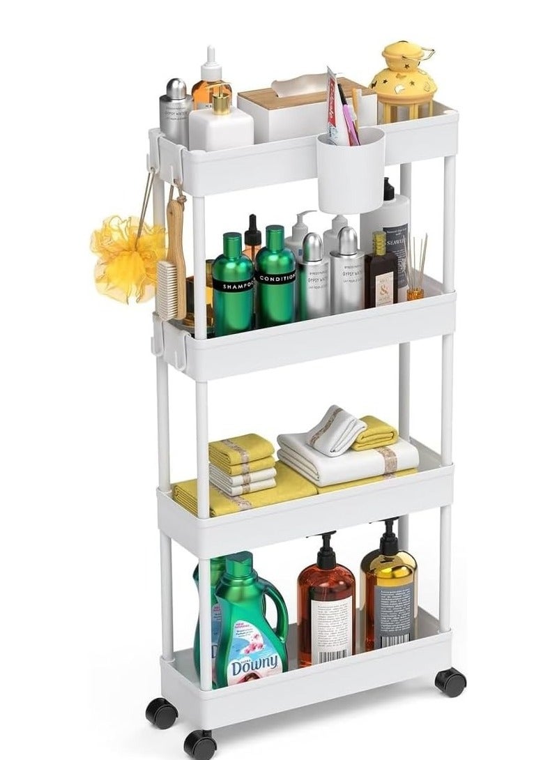 Storage Cart with Wheels, 4 Tier Bathroom Storage Organizer Rolling Utility Cart for Bathroom Kitchen Laundry Room Office Narrow Place  - Image 1