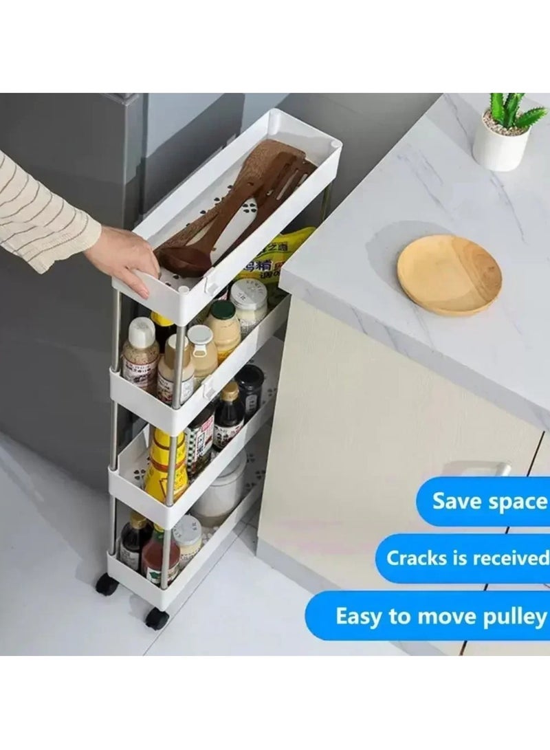 Storage Cart with Wheels, 4 Tier Bathroom Storage Organizer Rolling Utility Cart for Bathroom Kitchen Laundry Room Office Narrow Place  - Image 4