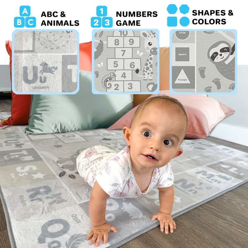 QUOKKA Baby Play Mat for Floor â€“ Super Soft Plush ABC Rug for Toddlers & Infants â€“ Large Padded Non-Slip Surface for Crawling & Playing â€“ Foldable Gift Mat with ABC Animals 60x41 in - Image 3