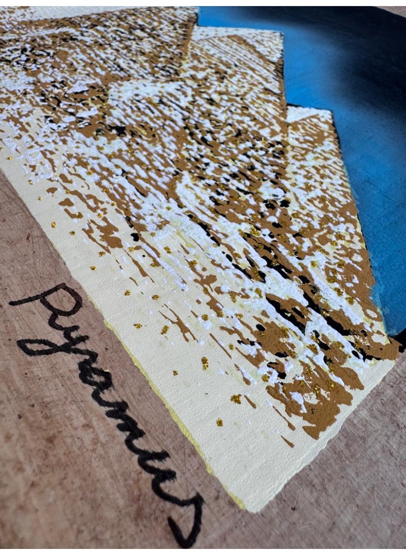 Pharaonic Papyrus Pyramids Illuminated Size 30x40 cm handmade , Gold - Image 3