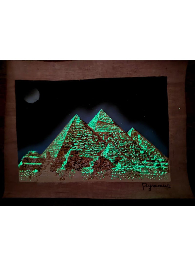 Pharaonic Papyrus Pyramids Illuminated Size 30x40 cm handmade , Gold - Image 2