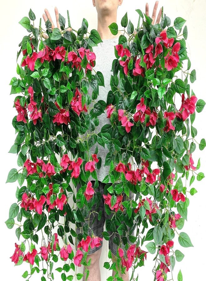 swerchor Magrowie Pack of 4pcs Artificial Hanging Bougainvillea Silk Plastic Flower Vines Faux Plant for Indoor Outdoor Home Farmhouse Garden Porch Eave Wall Fence Wedding Party Decor (Fuchsia) - Image 2