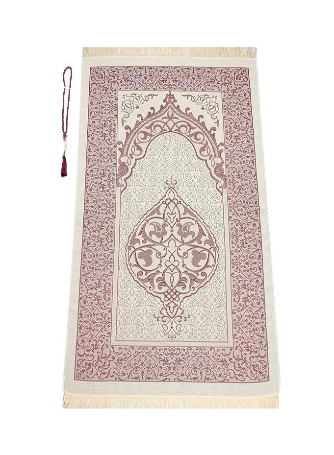 Muslim Prayer Rug and Beads with Elegant Slub Fabric Bag | Janamaz | Sajadah | Soft Islamic Prayer Rug | Islamic Gifts | Prayer Carpet Mat, Taffeta Fabric, Burgundy - Image 2