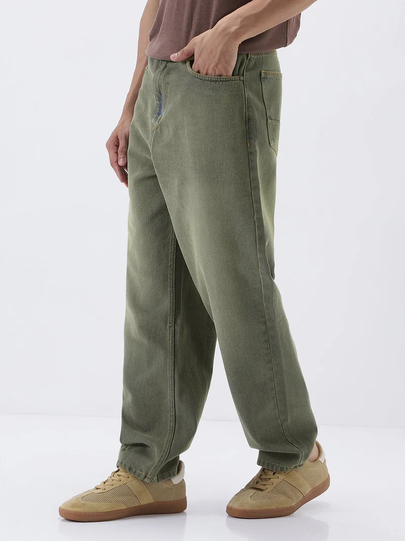 Urbano Fashion  Urbano Fashion Men's Grey Loose Baggy Fit Heavy Washed Jeans Non-Stretchable for Men | Best Price UAE