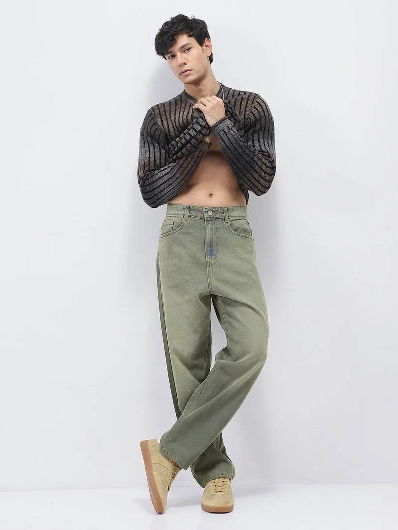 Urbano Fashion  Urbano Fashion Men's Grey Loose Baggy Fit Heavy Washed Jeans Non-Stretchable for Men | Best Price UAE