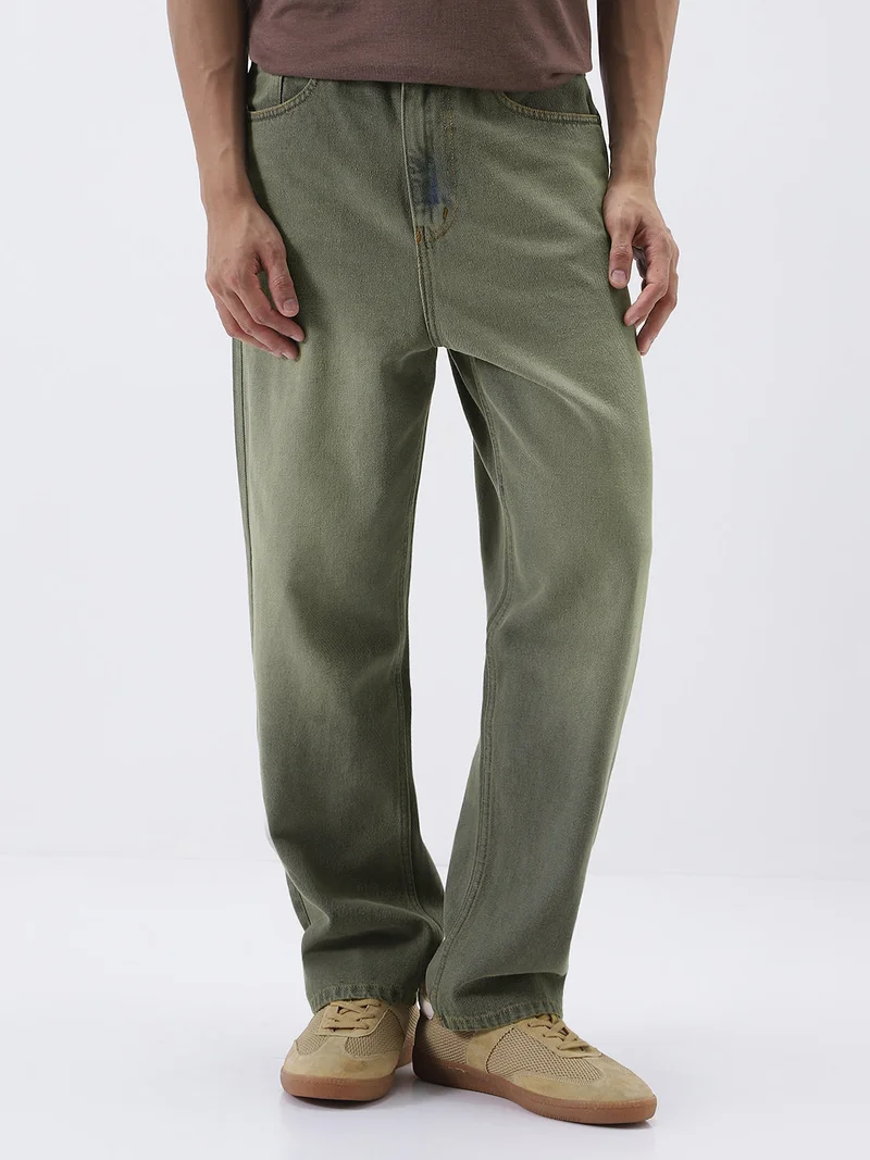 Urbano Fashion Men's Grey Loose Baggy Fit Heavy Washed Jeans Non-Stretchable