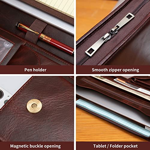 YIWEN Handmade Crazy-Horse Leather Padfolio Portfolio Case Business Organizer Tablet Folio Folder, Letter Size Notepad,Zippered Closure, Gift for Women & Men (Oil Wax, Non-Custom) - Image 4