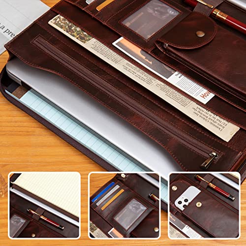 YIWEN Handmade Crazy-Horse Leather Padfolio Portfolio Case Business Organizer Tablet Folio Folder, Letter Size Notepad,Zippered Closure, Gift for Women & Men (Oil Wax, Non-Custom) - Image 5