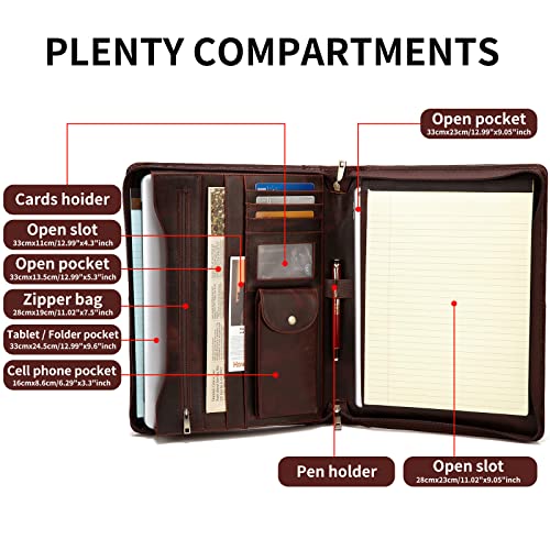 YIWEN Handmade Crazy-Horse Leather Padfolio Portfolio Case Business Organizer Tablet Folio Folder, Letter Size Notepad,Zippered Closure, Gift for Women & Men (Oil Wax, Non-Custom) - Image 3