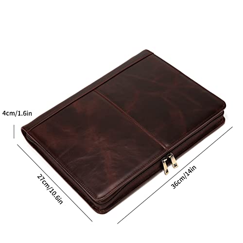 YIWEN Handmade Crazy-Horse Leather Padfolio Portfolio Case Business Organizer Tablet Folio Folder, Letter Size Notepad,Zippered Closure, Gift for Women & Men (Oil Wax, Non-Custom) - Image 2