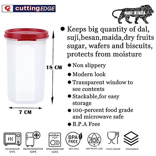 Cutting EDGE Smart Slim Storage Air-Tight Plastic Round Modular Container - for Juice, Dry Fruits - Stackable, BPA Free, Food Grade - (Dark Red), Pack of 6 - Image 2