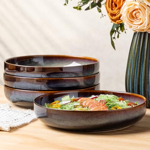 theterra 8.5'' Ceramic Pasta Bowls, Salad Bowls Set of 4, Stoneware Serving Bowls for Fruits, Noodle, Dinner, House-warming Wedding Present, Coca Mocha - Image 1