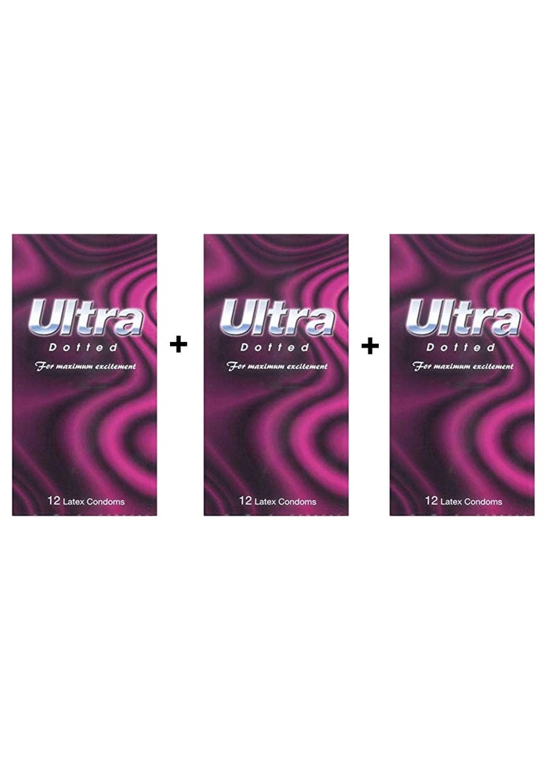 Ultra active Ultra condoms  Dotted 3 packs 12 each 