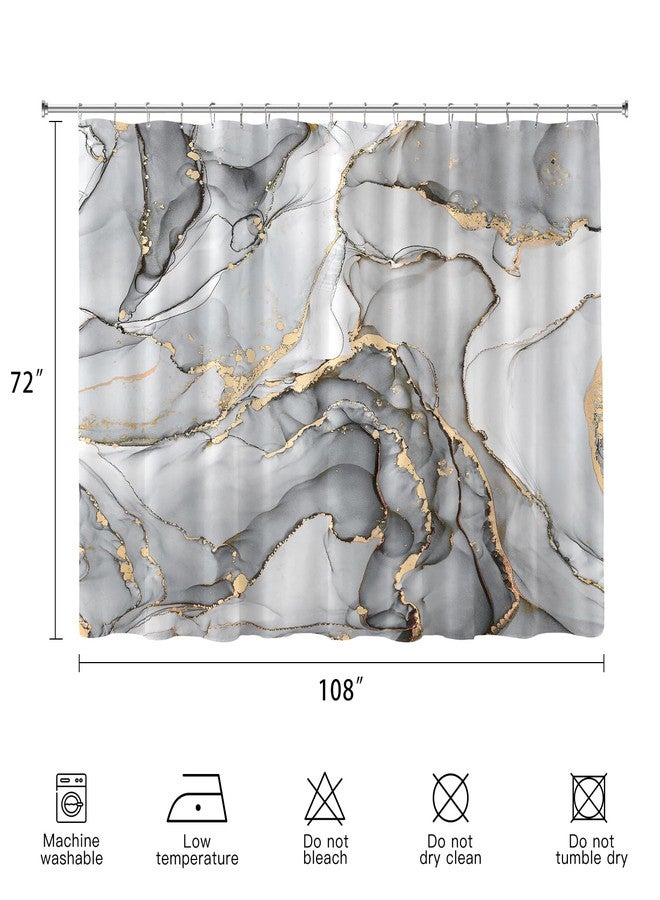 BayNook Extra Wide Marble Shower Curtain 108 x 72, Grey Modern Abstract Shower Curtains for Claw Foot Tub, Luxury 108 inch Long Shower Curtain Set with 18 Pack Plastic C-Hooks - Image 2