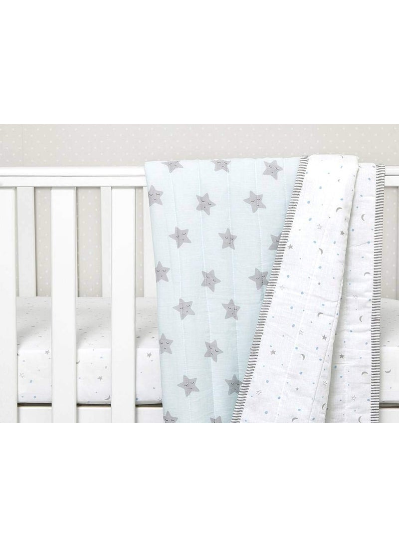 Masilo Masilo Organic Cotton Quilted Blanket for Babies-Cradle Organic Cotton Softest Baby Blanket Quilt for Babies 0 to 3 Years - Sleepy Star (Blue)  - Image 1