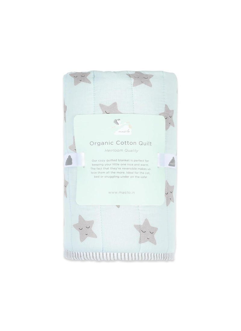 Masilo Masilo Organic Cotton Quilted Blanket for Babies-Cradle Organic Cotton Softest Baby Blanket Quilt for Babies 0 to 3 Years - Sleepy Star (Blue)  - Image 3