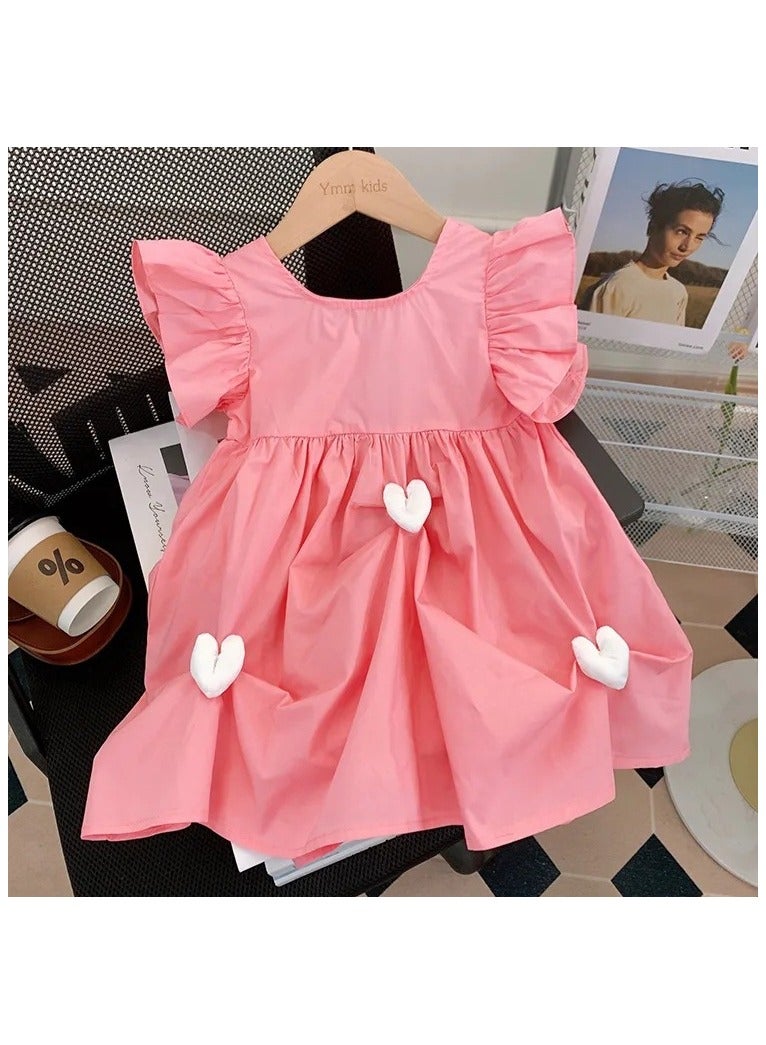 Baby Girl Princess Dress – Elegant Short Sleeve Summer Outfit for Toddlers, Breathable Party Dress for Kids, Newborn Baby Clothes – Pink, 80cm (9-12M) - Image 1