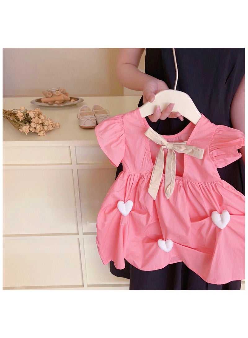 Baby Girl Princess Dress – Elegant Short Sleeve Summer Outfit for Toddlers, Breathable Party Dress for Kids, Newborn Baby Clothes – Pink, 80cm (9-12M) - Image 2