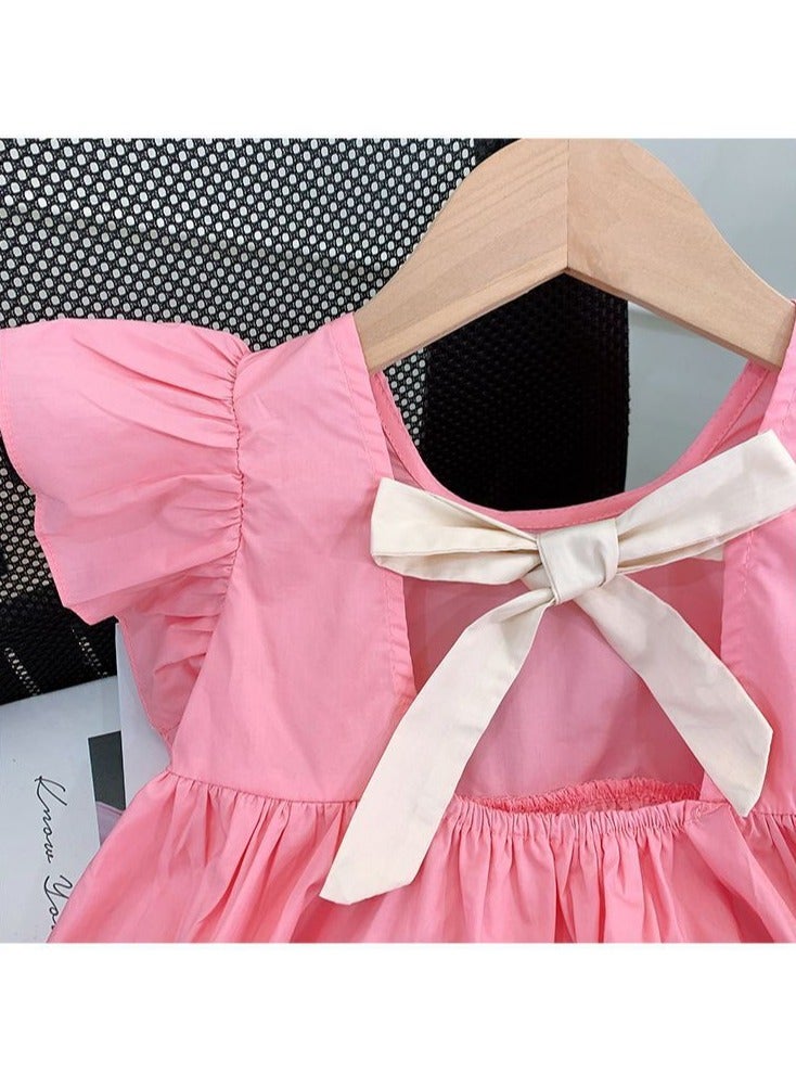 Baby Girl Princess Dress – Elegant Short Sleeve Summer Outfit for Toddlers, Breathable Party Dress for Kids, Newborn Baby Clothes – Pink, 80cm (9-12M) - Image 3