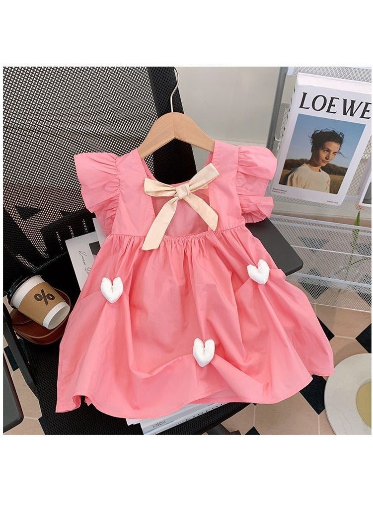 Baby Girl Princess Dress – Elegant Short Sleeve Summer Outfit for Toddlers, Breathable Party Dress for Kids, Newborn Baby Clothes – Pink, 80cm (9-12M) - Image 5