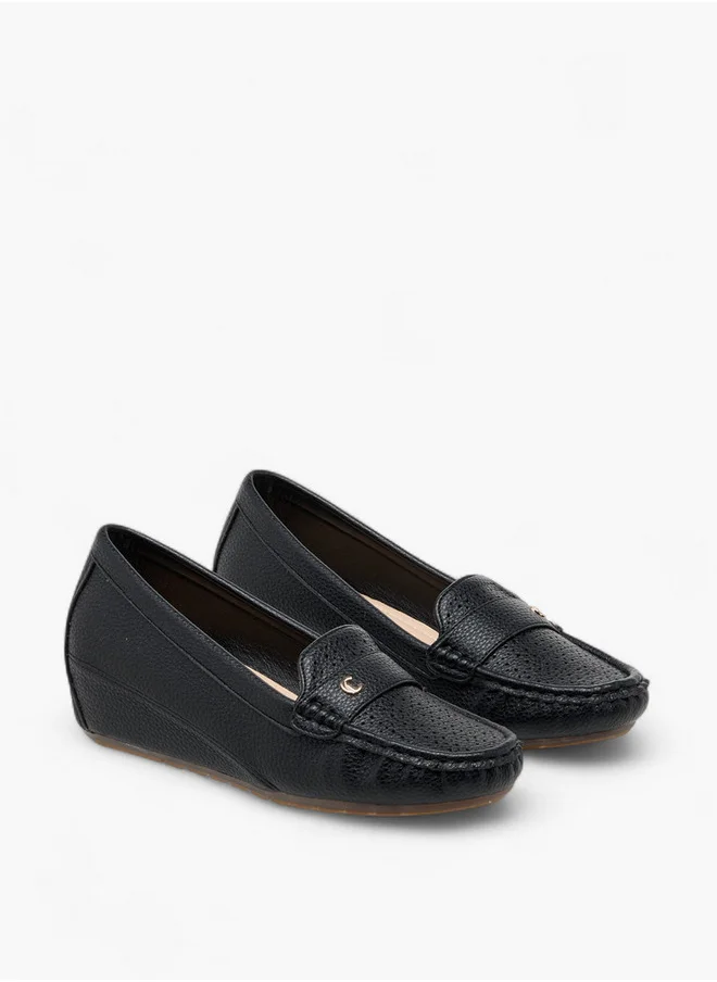 Le Confort Women Textured Slip-On Loafers with Wedge Heels