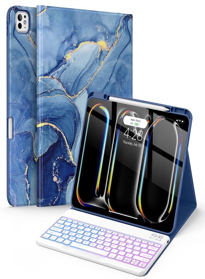 Soke Keyboard Case for iPad Pro 13 Inch (M4 2024), Magnetic Detachable Wireless Keyboard & 7 Colors Backlight Keys, Folio Stand TPU Back Cover with Pencil Holder for iPad Pro 13", Ocean Marble - Image 1